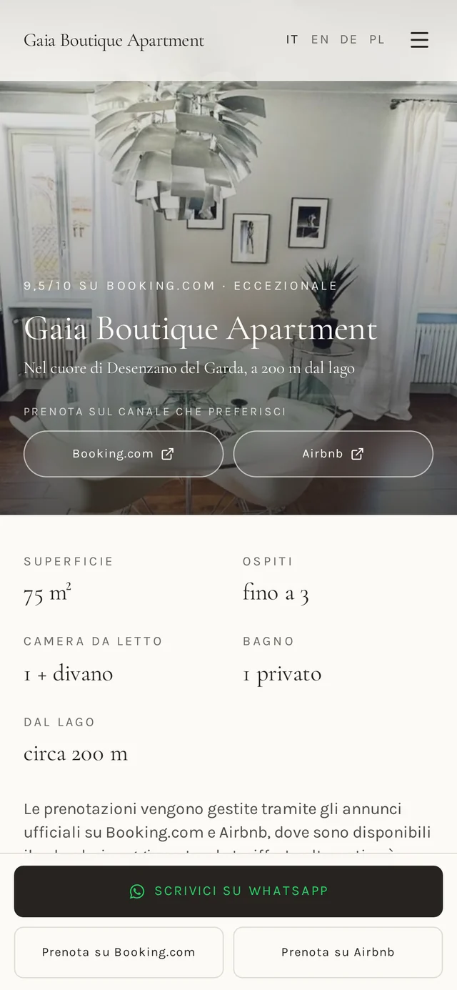 Il sito Gaia Boutique Apartment visto su smartphone